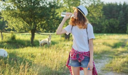 walking and drinking water