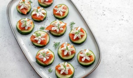 low carb snacks - Cucumber Bites with salmon