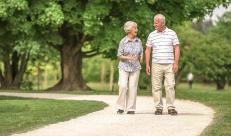 senior walking to make fitness